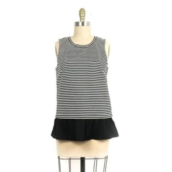 J.CREW Black/White Striped Ruffle-Hem Tank Top Sleeveless Ponte Blouse Small - Picture 1 of 9